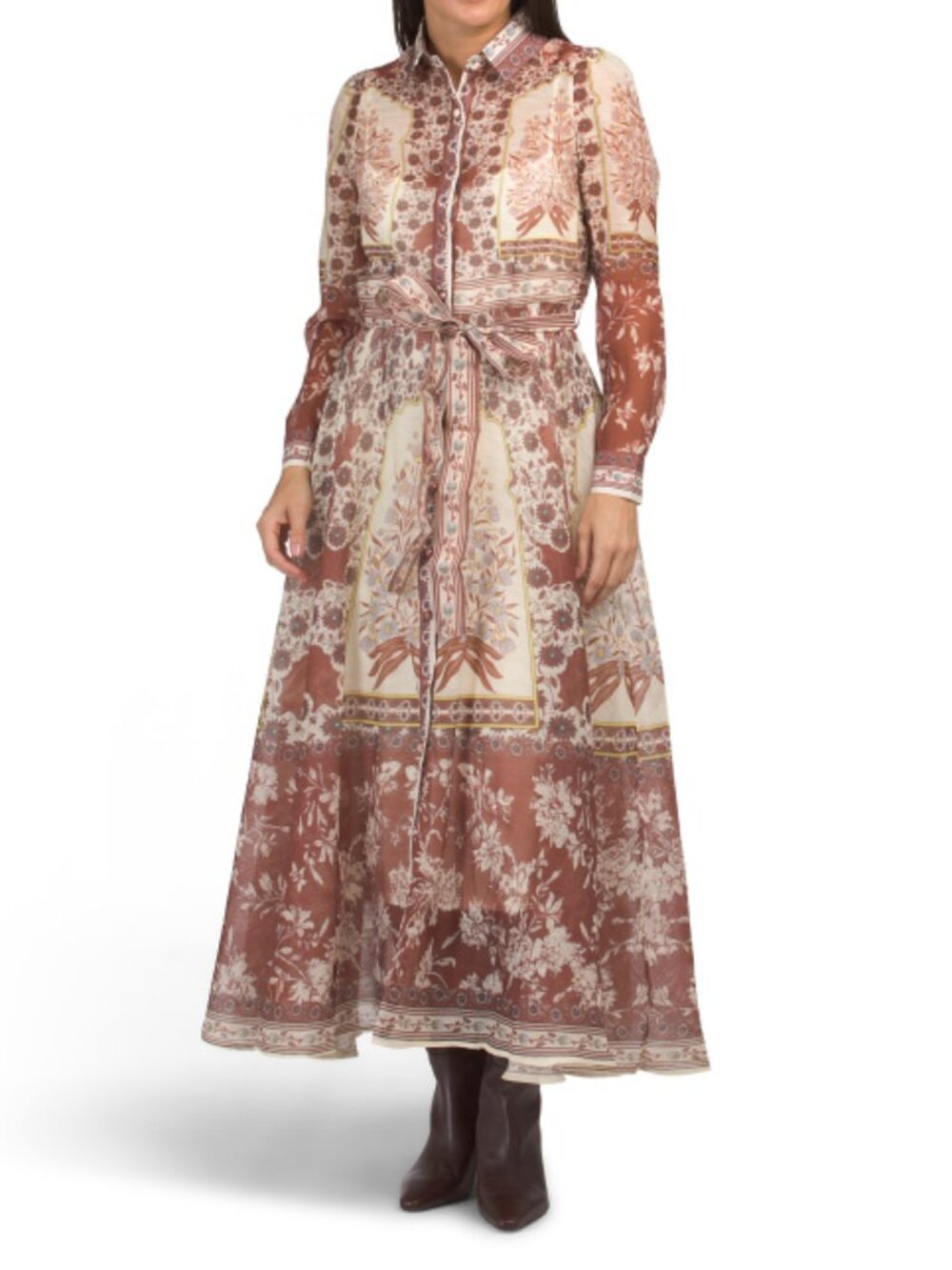 NANCY YANG Printed Maxi Shirt Dress